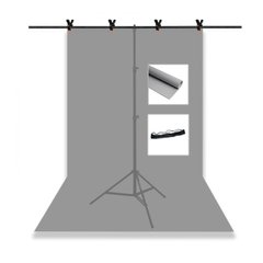 Набір для зйомки devicity: Сірий ПВХ фон для фото GALE Р4 1.2×2 м + Стійка тримач для фотофона Linko Zenith 1.9×2 м