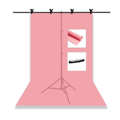 Набір для зйомки devicity: Рожевий ПВХ фон для фото GALE Р4 1.2×2 м + Стійка тримач для фотофона Linko Zenith 1.9×2 м