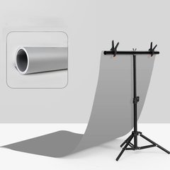 Набір для зйомки devicity: Сірий ПВХ фон для фото GALE Р4 0.7×1.4 м + Стійка тримач для фотофона 0.68×0.75 м