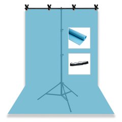Набор для съемки devicity: Голубой ПВХ фон для фото GALE Р4 1.5×2 м + Стойка держатель для фона Linko Zenith 1.5×2 м
