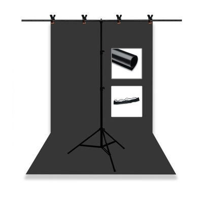 Набір для зйомки devicity: Чорний ПВХ фон для фото GALE Р4 1.2×2 м + Стійка тримач для фотофона Linko Zenith 1.5×2 м
