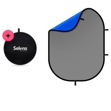 Складний фотофон на пружині 2 в 1 Синій (хромокей) і Сірий Selens 1 х 1,5 м + Чехол