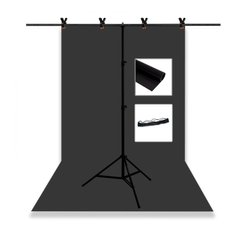 Набір для зйомки devicity: Чорний ПВХ фон для фото GALE Р4 1.2×2 м + Стійка тримач для фотофона Linko Zenith 1.9×2 м
