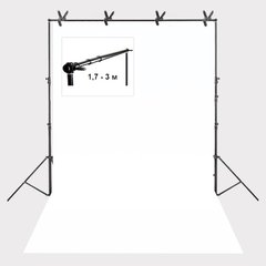 Набір для зйомки devicity: Білий Вініловий фон GALE P500 2.5×4 м + Стійка ворота для фону Deep 3×2.8 м з телескопічною поперечиною