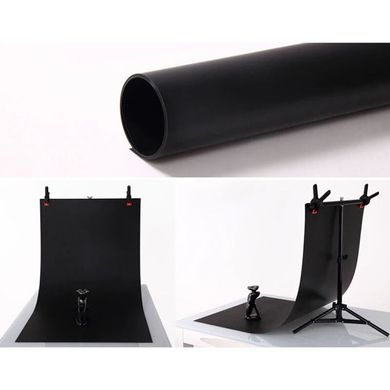 Набір для зйомки devicity: Чорний ПВХ фон для фото GALE Р4 0.7×1.4 м   Стійка тримач для фотофона 0.68×0.75 м