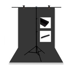 Набір для зйомки devicity: Чорний ПВХ фон для фото GALE Р4 1.2×2 м + Стійка тримач для фотофона GALE 1.5×2 м