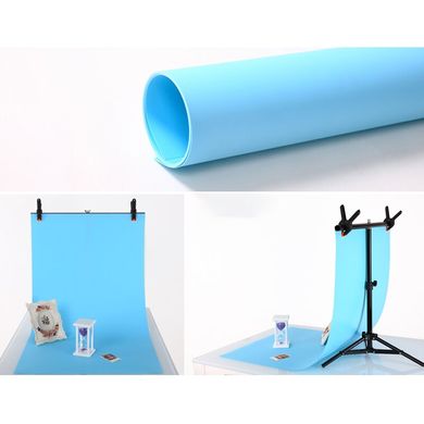 Набір для зйомки devicity: Блакитий ПВХ фон для фото GALE Р4 0.7×1.4 м + Стійка тримач для фотофона 0.68×0.75 м