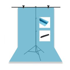 Набор для съемки devicity: Голубой ПВХ фон для фото GALE Р4 1.2×2 м + Стойка держатель для фона GALE 1.5×2 м