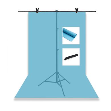 Набор для съемки devicity: Голубой ПВХ фон для фото GALE Р4 1.2×2 м + Стойка держатель для фона GALE 1.5×2 м