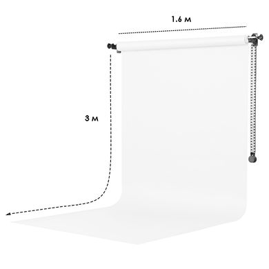 Белый виниловый фон для фото 1.6×3 м на трубе GALE Crossbar WT1 + настенное потолочное крепление + зажим на стойку