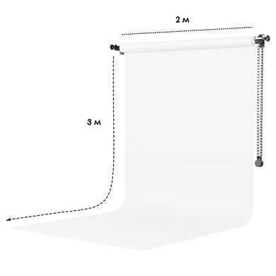 Белый виниловый фон для фото 2×3 м на трубе GALE Crossbar WT1 + настенное потолочное крепление + зажим на стойку
