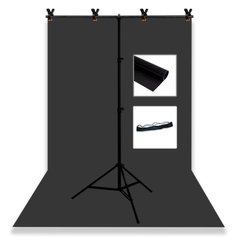Набор для съемки devicity: Черный ПВХ фон для фото GALE Р4 1.5×2 м + Стойка держатель для фона Linko Zenith 1.5×2 м