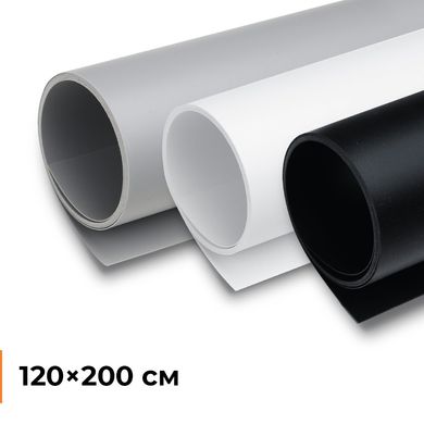 Набор: 3 виниловый ПВХ фона для предметной съемки devicity: Белый, Черный, Серый фотофоны DEVICITY виниловый ПВХ 1.2×2 м (Матовые)
