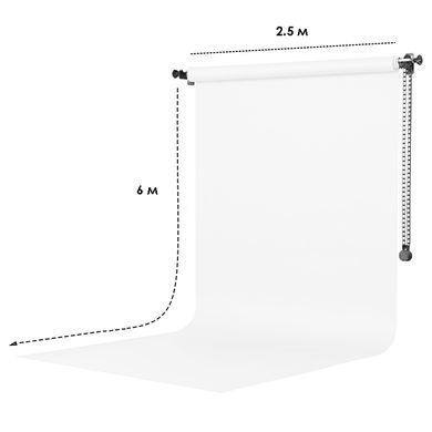 Белый виниловый фон для фото 2.5х6 м на трубе GALE Crossbar W1 + настенное потолочное крепление